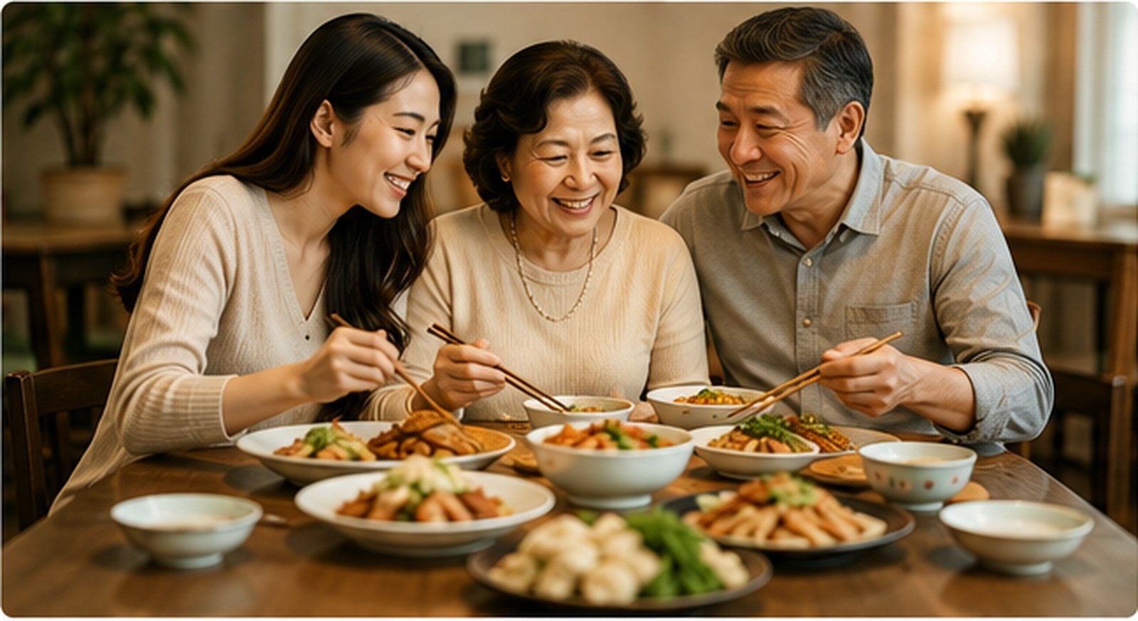 A Malaysian Chinese family enjoying a meal together